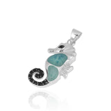 Sea Horse Pendant with Larimar and Black Spinel