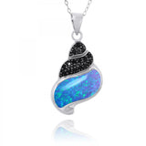 Sea Shell Pendant with Blue Opal and Black Spinel