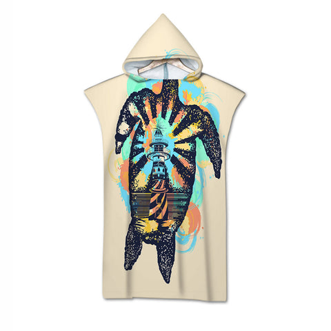 Sea Turtle Lighthouse Quick-Dry Hooded Poncho Towel