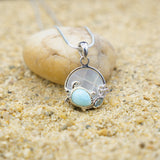 Sea Turtle Pendant Necklace with Larimar, Blue Topaz and Mother of Pearl Mosaic