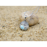 Sea Turtle Pendant Necklace with Larimar, Blue Topaz and Mother of Pearl Mosaic