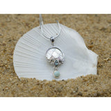 Sea Turtles Pendant Necklace with Blue Topaz, Mother of Pearl Mosaic and Larimar Stone