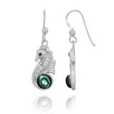 Seahorse Drop Earrings with Abalone shell and CZ