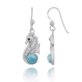 Seahorse Drop Earrings with Larimar and CZ