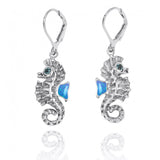 Seahorse Lobster Clasp Earrings with Blue Opal and London Blue Topaz