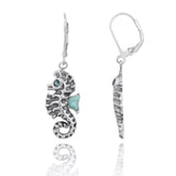 Seahorse Lobster Clasp Earrings with Larimar and London Blue Topaz