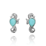 Seahorse Stud Earrings with Pear Shape Larimar