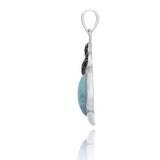 Seashell Pendant Necklace with Larimar and Black Spinel