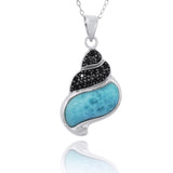 Seashell Pendant Necklace with Larimar and Black Spinel