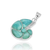 Seashell Pendant with Larimar and White CZ