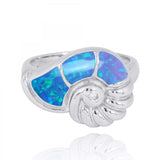 Seashell Ring with Blue Opal and White CZ