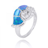 Seashell Ring with Blue Opal and White CZ