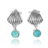 Seashell Stud Earrings with Dangling Round Larimar