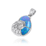 Seashell with Blue Opal and White CZ Pendant