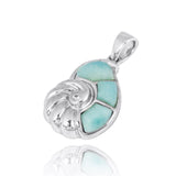 Seashell with Larimar and White CZ Pendant Necklace