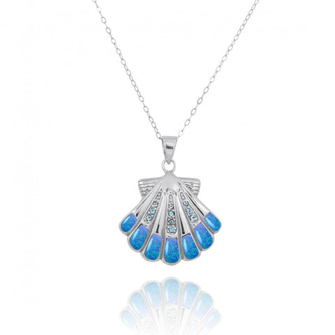 Seashell with Swiss Blue Topaz Blue Opal Pendant