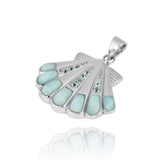 Seashell with Swiss Blue Topaz Larimar Pendant Necklace