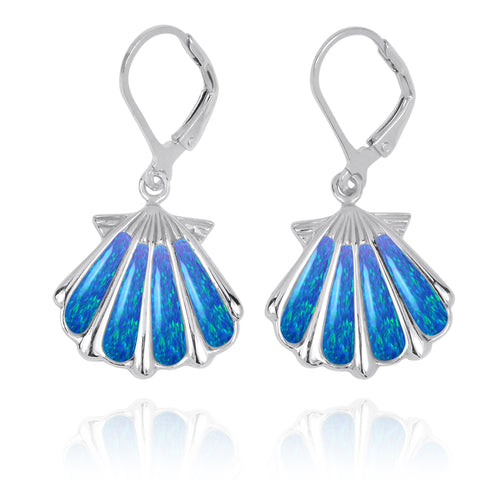 Shell with Blue Opal Lever Back Earrings