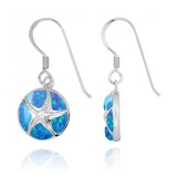 Silver Starfish with Crystal on Blue Opal French Wire Earrings