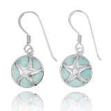 Silver Starfish with Crystal on Larimar French Wire Earrings