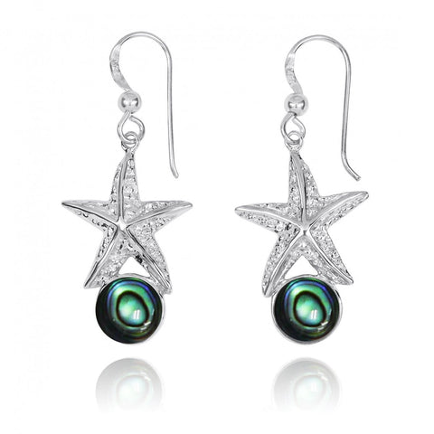 Starfish French Wire Earrings with Round Abalone shell