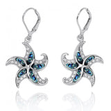 Starfish Lever Back Earrings with Abalone shell and White CZ