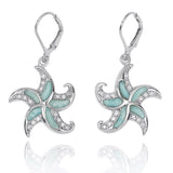 Starfish Lever Back Earrings with Larimar and White CZ