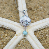 Starfish Pendant Necklace with Blue Topaz, Mother of Pearl Mosaic and Larimar Stone