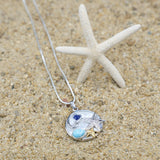 Starfish Pendant Necklace with Larimar, Blue Sapphire and Mother of Pearl