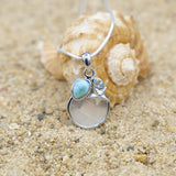 Starfish Pendant Necklace with Larimar, Swiss Blue Topaz and Mother of Pearl Mosaic