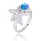 Starfish Ring with Round Blue Opal