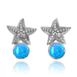 Starfish Stud Earrings with Round Blue Opal