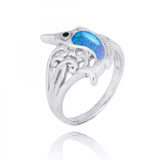 Swordfish Ring with Blue Opal and Black Spinel