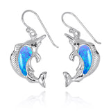 Swordfish with Blue Opal and Black CZ French Wire Earrings