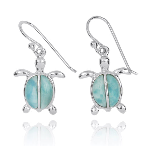 Turtle French Wire Earrings Larimar Stones