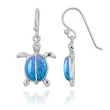 Turtle French Wire Earrings with 2 Blue Opal Stones