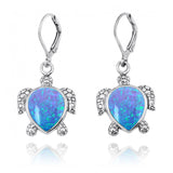 Turtle Lever Back Earrings with Blue Opal