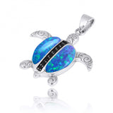 Turtle Pendant with Blue Opal and Black Spinel