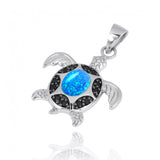 Turtle Pendant with Blue Opal and Black Spinel