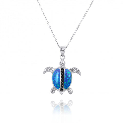 Turtle Pendant with Blue Opal and Black Spinel