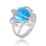 Turtle Ring with Blue Opal and White CZ