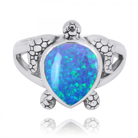 Turtle Ring with Teardrop Blue Opal