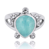 Turtle Ring with Teardrop Larimar