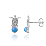 Turtle Stud Earrings with Round Blue Opal