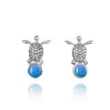 Turtle Stud Earrings with Round Blue Opal