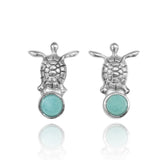 Turtle Stud Earrings with Round Larimar