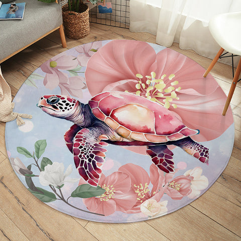 Turtle Blossoms Round Floor Mat
