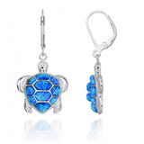 Turtle with Blue Opal Lever Back Earrings