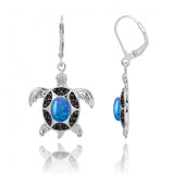 Turtle with Blue Opal and Black Spinel Lever Back Earrings