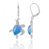 Turtle with Teardrop Blue Opal Lobster Clasp Earrings